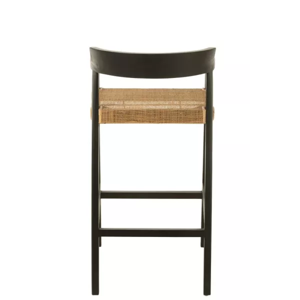 Tabouret de bar en teck et rotin PALBON (Noir, naturel)