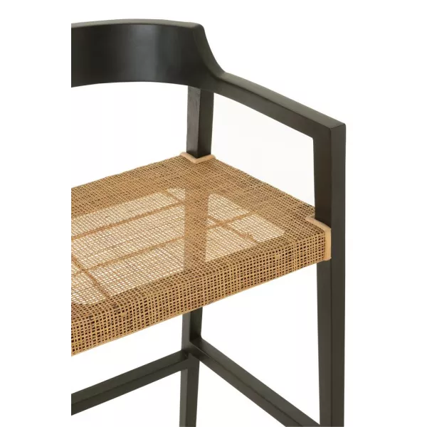 Tabouret de bar en teck et rotin PALBON (Noir, naturel)