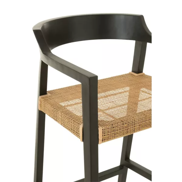 Tabouret de bar en teck et rotin PALBON (Noir, naturel)