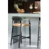 Tabouret de bar en teck et rotin PALBON (Noir, naturel)