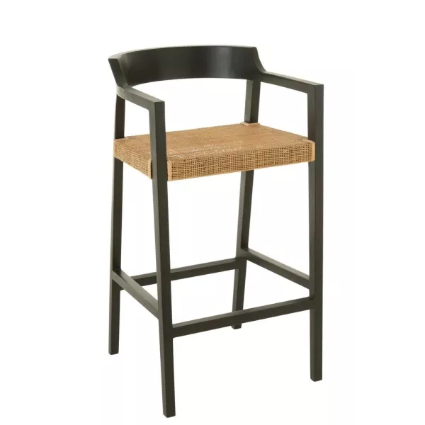 Tabouret de bar en teck et rotin PALBON (Noir, naturel)