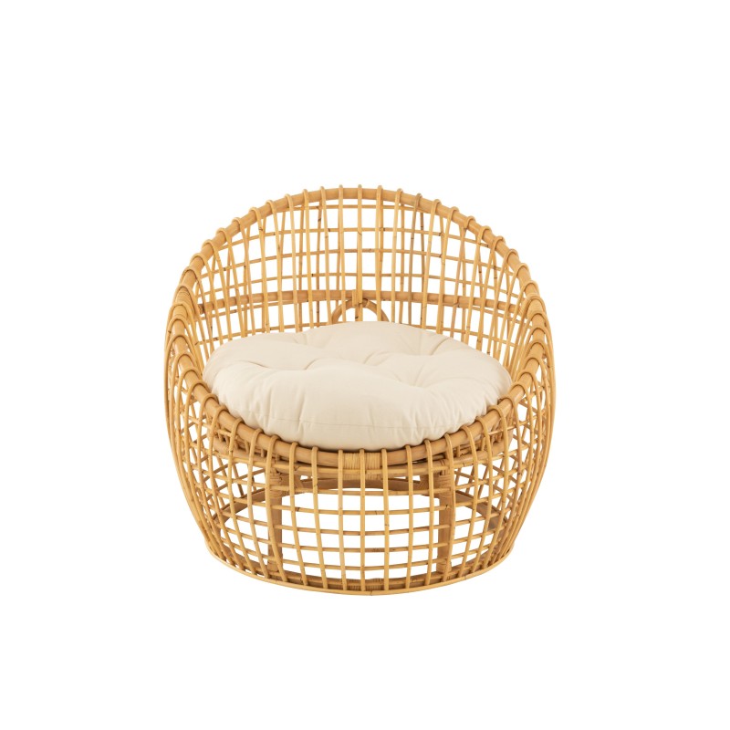 Fauteuil boule en rotin avec coussin PROBAN (Naturel)