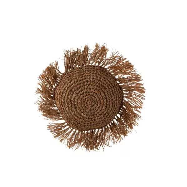 Coussin rond en raphia POULBO (Marron)