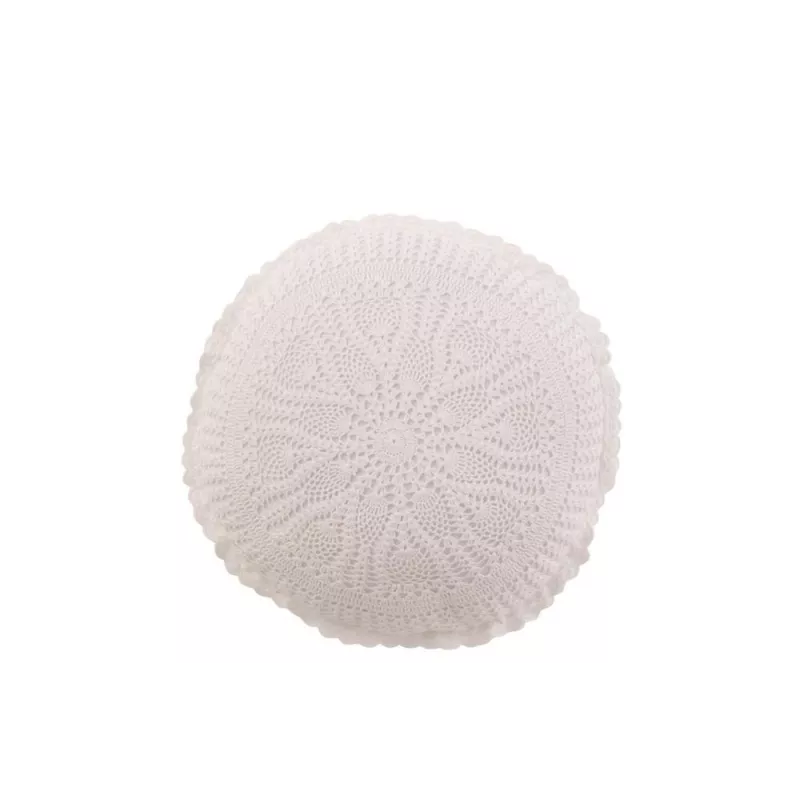 Coussin rond dentelle en coton BONPAN (Blanc)