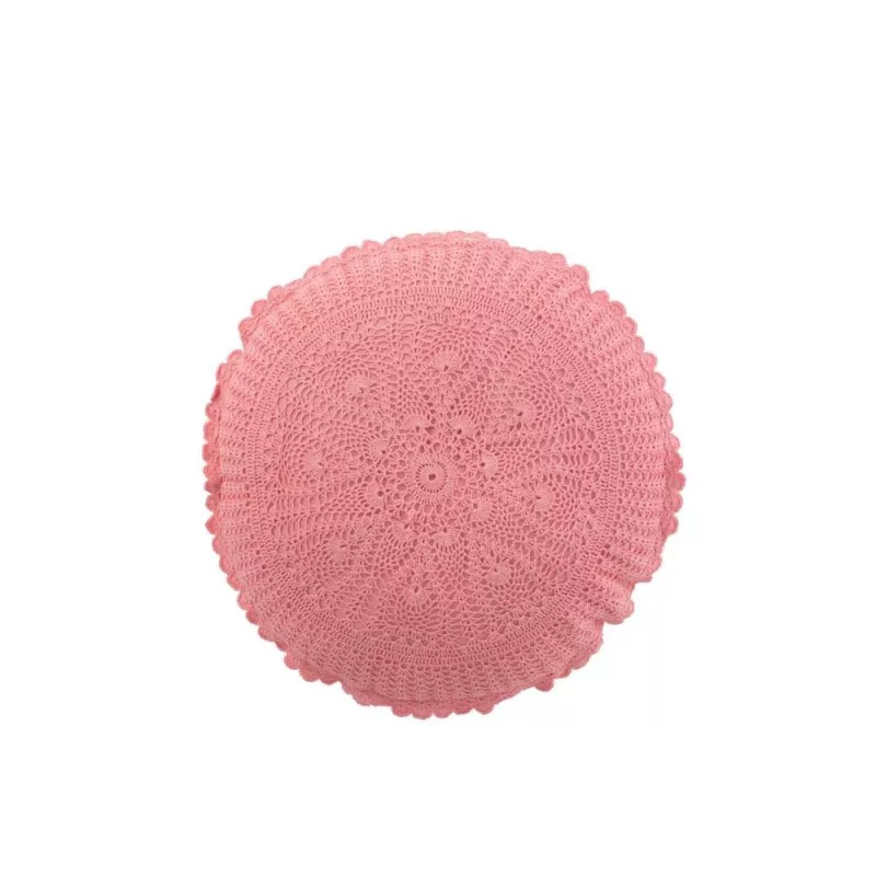 Coussin rond dentelle en coton BILOU (Rose)