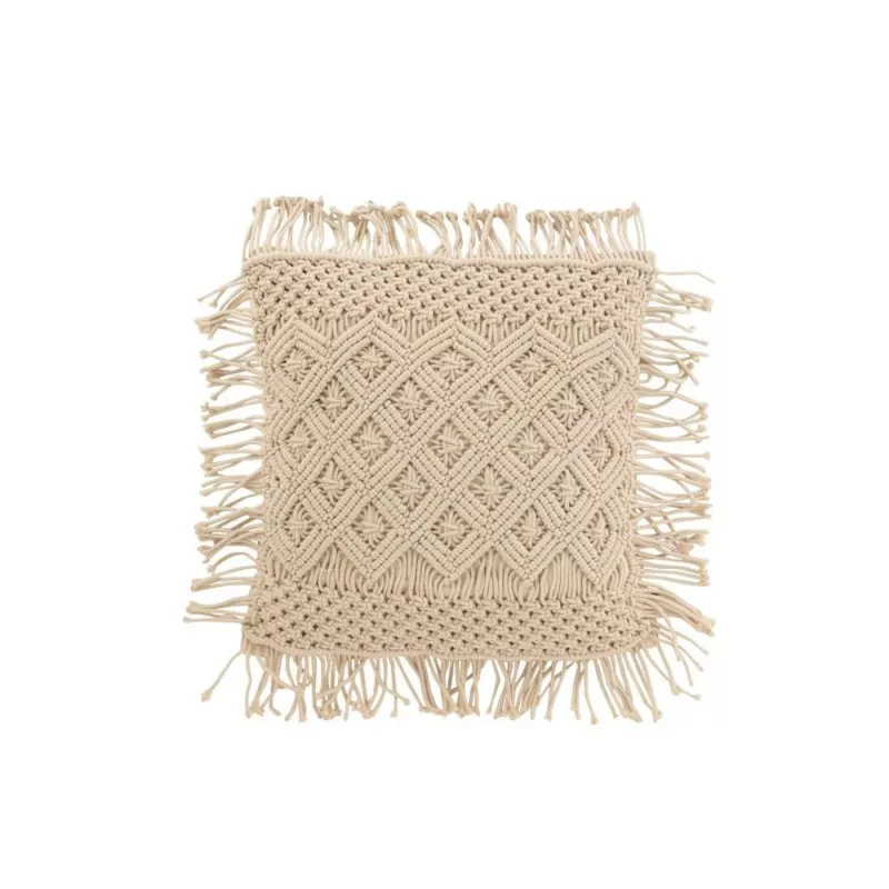 Coussin carré cosy en coton motifs losanges PALOI (Beige)