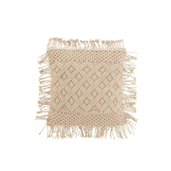 Coussin carré cosy en coton motifs losanges PALOI (Beige)