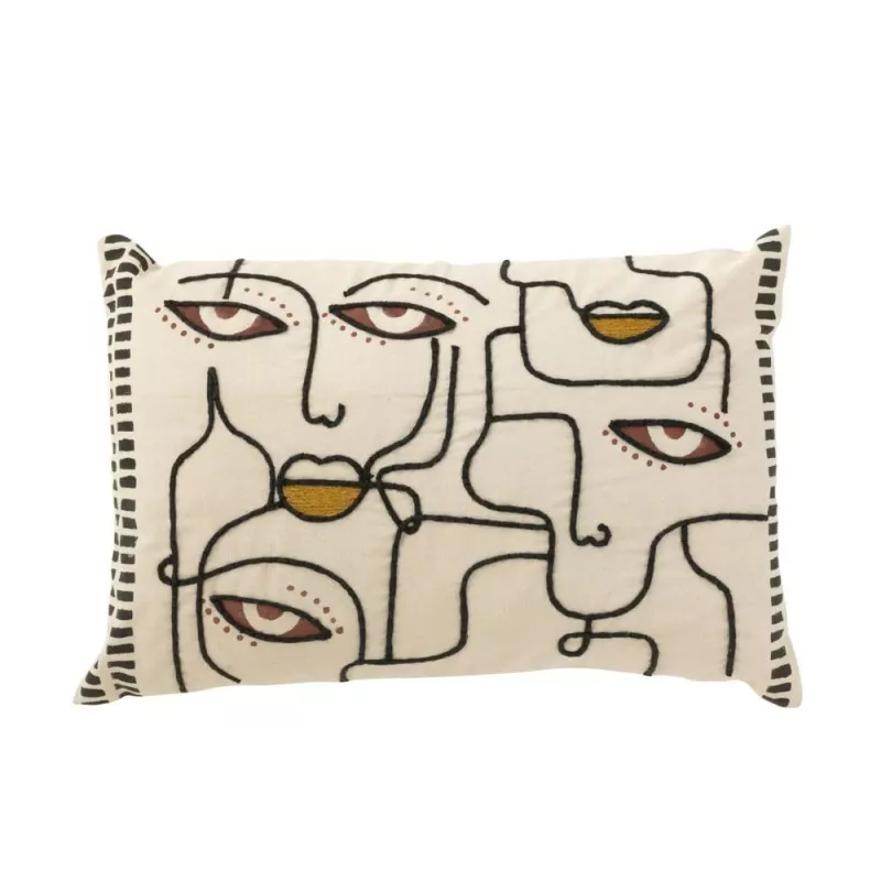 Coussin rectangulaire Visage en coton MALBOU (Beige)