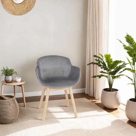 FRIDA Chair Armrests - Grey Velvet & Natural Wood | Comfort & Elegance