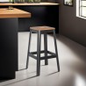 Tabouret Haut Industriel LIDYA - Métal Noir & Bois 75cm - Design Élégant et Robuste pour Cuisine Moderne