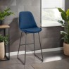 Beautiful bar stool in blue velvet and black metal foot