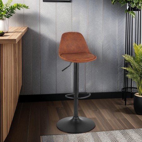 Taburete ajustable CROUPION - Microfibra marrón y metal negro, diseño moderno y elegante, comodidad óptima