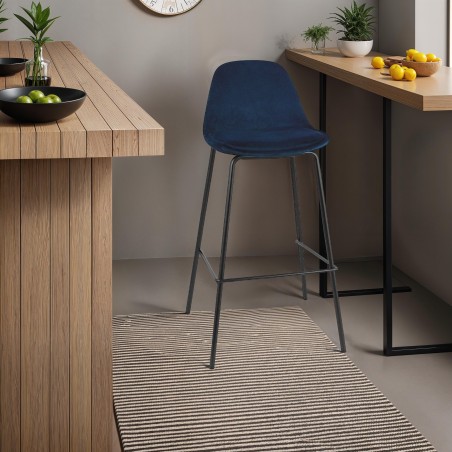 Tabouret de Bar FENTON en Velours Bleu - Élégance et Confort pour Votre Maison