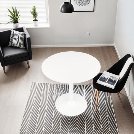 Superb round table (Ø 80 cm) in wood and white metal