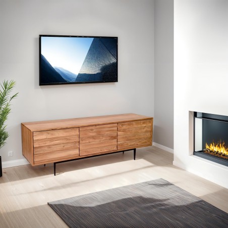 TV stand 3 doors in acacia wood practical and minimalist