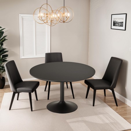 Table de bureau ou repas design ronde ASTA en bois et métal peint (Ø 120 cm) (noir)