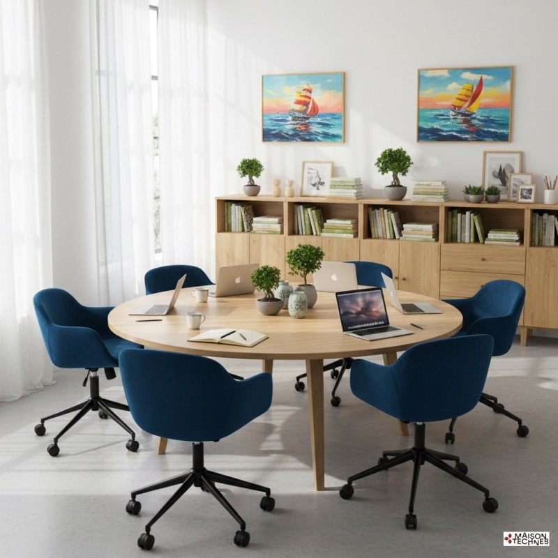 Office Armchairs – Elegant Blue Velvet Rotating Chair”