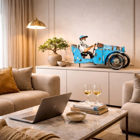 Modèle Voiture Vintage Métal Avec Planches Surf - Décoration Rétro Bureau Salon Plage